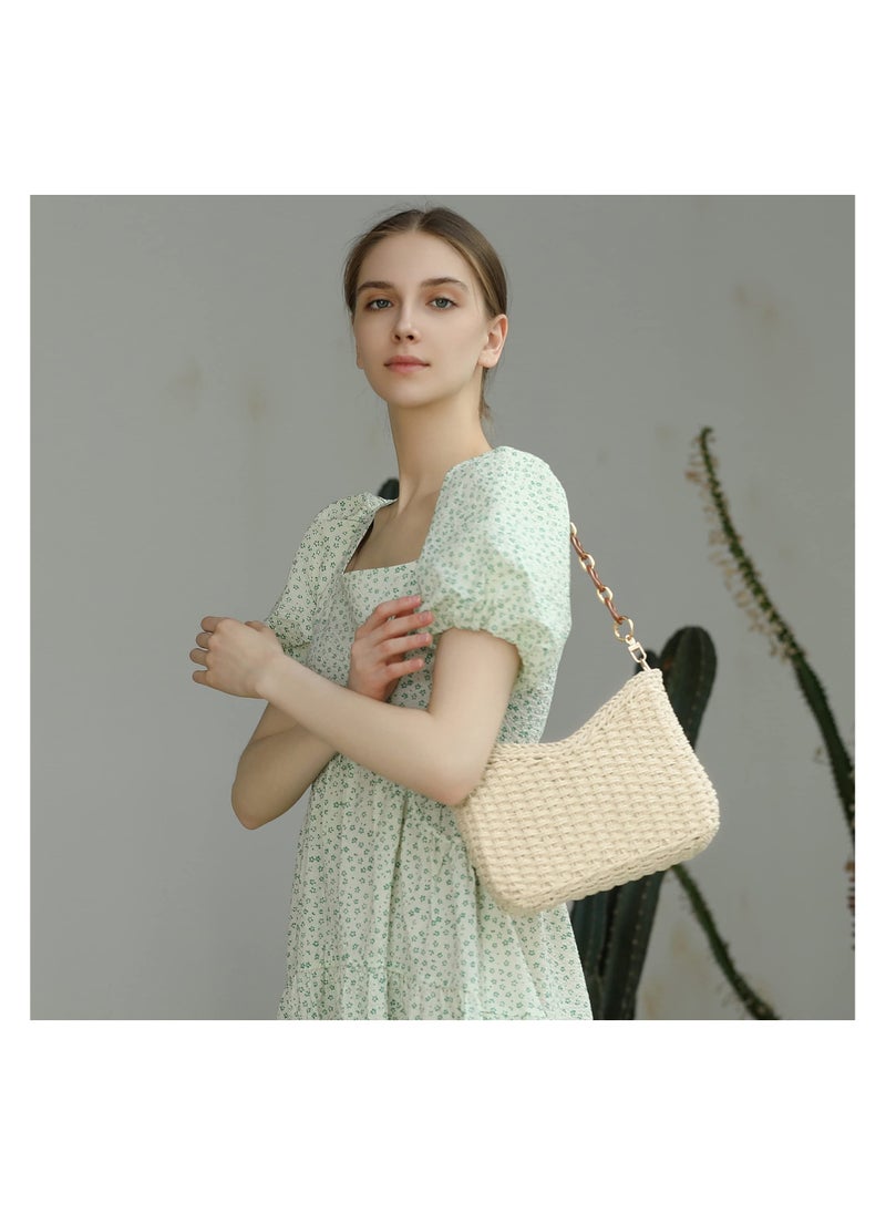 Loquat Summer Beach Crossbody Bag for Women Girls, Bohemian Style Chic Handmade Straw Bag, Beach Straw Handbags for Travel, Vacation, Beach, Beige  - Image 3
