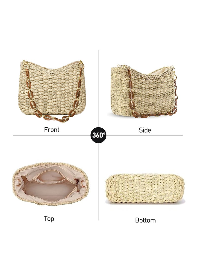 Loquat Summer Beach Crossbody Bag for Women Girls, Bohemian Style Chic Handmade Straw Bag, Beach Straw Handbags for Travel, Vacation, Beach, Beige  - Image 4