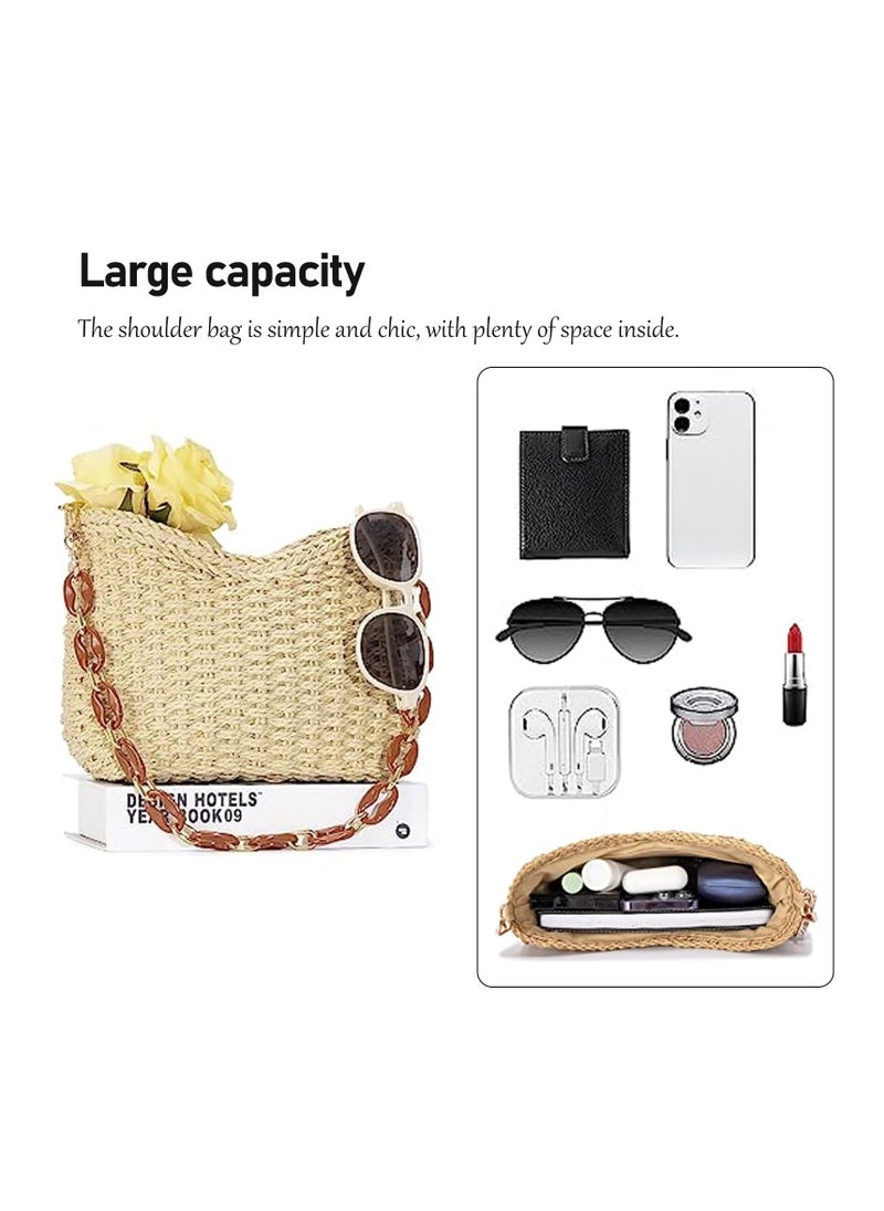 Loquat Summer Beach Crossbody Bag for Women Girls, Bohemian Style Chic Handmade Straw Bag, Beach Straw Handbags for Travel, Vacation, Beach, Beige  - Image 2
