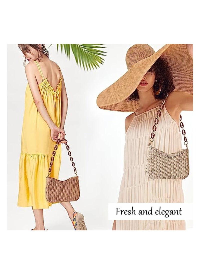 Loquat Summer Beach Crossbody Bag for Women Girls, Bohemian Style Chic Handmade Straw Bag, Beach Straw Handbags for Travel, Vacation, Beach, Beige  - Image 5