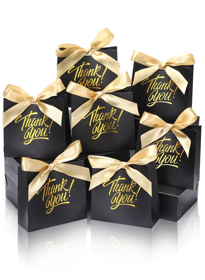 DOYIDE 30 Pack Small Thank You Gift Bags, 4.5x1.8x3.9in Party Favor Bags with Bow Ribbon, Mini Paper Gift Bag with Gold Foil Printed, Black Treat Boxes for Birthday Wedding Bridal Baby Shower - Image 1