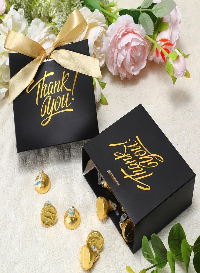 DOYIDE 30 Pack Small Thank You Gift Bags, 4.5x1.8x3.9in Party Favor Bags with Bow Ribbon, Mini Paper Gift Bag with Gold Foil Printed, Black Treat Boxes for Birthday Wedding Bridal Baby Shower - Image 2