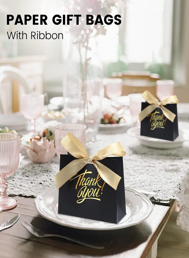 DOYIDE 30 Pack Small Thank You Gift Bags, 4.5x1.8x3.9in Party Favor Bags with Bow Ribbon, Mini Paper Gift Bag with Gold Foil Printed, Black Treat Boxes for Birthday Wedding Bridal Baby Shower - Image 5