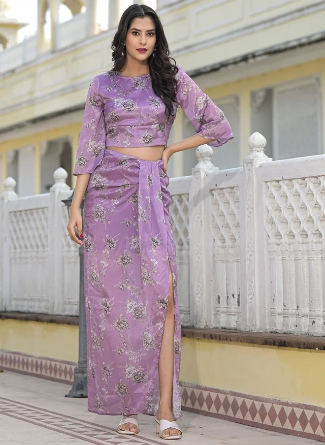 أيه كيه إس Lavender Floral Printed Co-Ord Set for Women