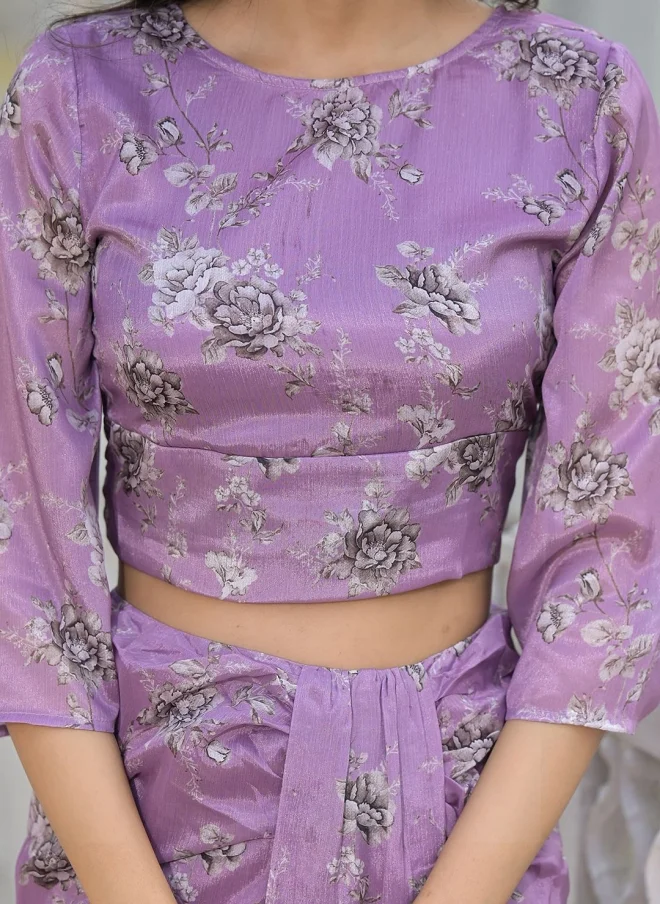 أيه كيه إس Lavender Floral Printed Co-Ord Set for Women