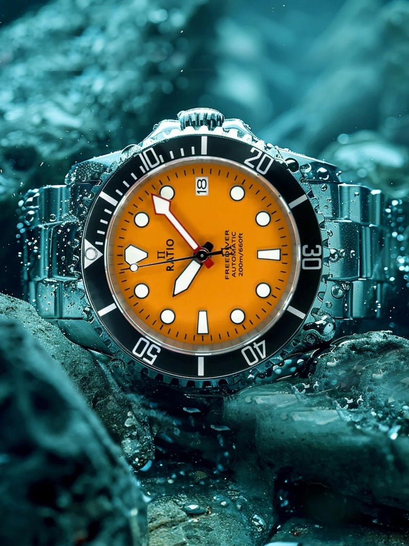 RATIO FreeDiver Sapphire Crystal Diver Watch Japanese Automatic Dive Watch 200m Water Resistant Diving Watch (Orange) - Image 3