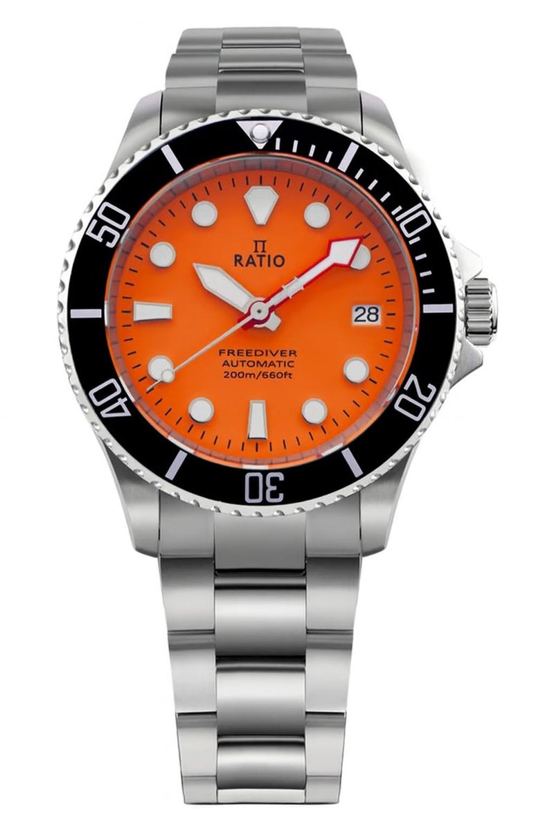 RATIO FreeDiver Sapphire Crystal Diver Watch Japanese Automatic Dive Watch 200m Water Resistant Diving Watch (Orange) - Image 1