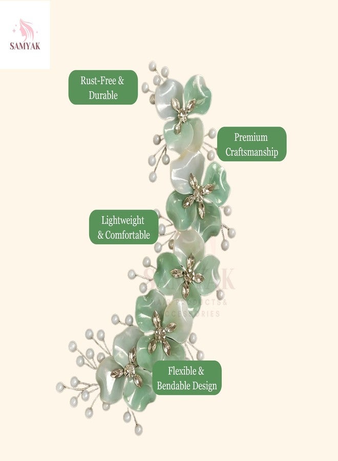 Samyak Wedding Hair Pins Handmade Pearl & Crystal Bridal Tiara Bridesmaid Hair Decoration (Green) - Image 4