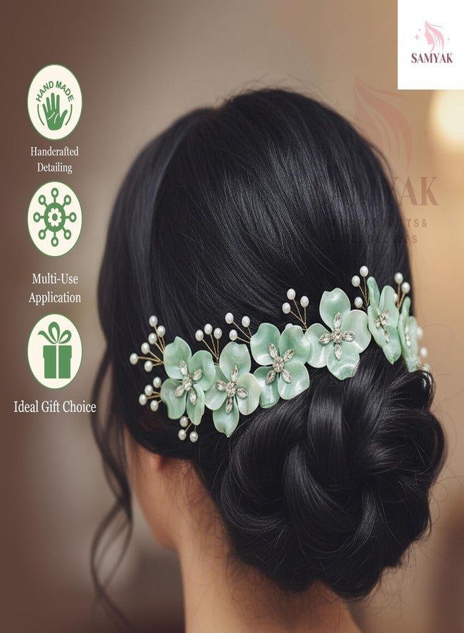 Samyak Wedding Hair Pins Handmade Pearl & Crystal Bridal Tiara Bridesmaid Hair Decoration (Green) - Image 5
