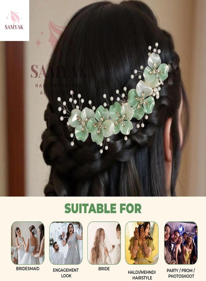 Samyak Wedding Hair Pins Handmade Pearl & Crystal Bridal Tiara Bridesmaid Hair Decoration (Green) - Image 2