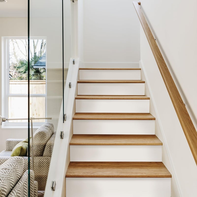 funlife 14 Strips Pure White Stair Riser Decals Peel and Stick, White Stair Riser Stickers Self Adhesive Vinyl Stairway Stickers for Entryway, Staircase Step Decals for Home Decor, 7.09â€œ x 47.24" - Image 1
