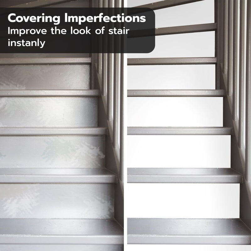 funlife 14 Strips Pure White Stair Riser Decals Peel and Stick, White Stair Riser Stickers Self Adhesive Vinyl Stairway Stickers for Entryway, Staircase Step Decals for Home Decor, 7.09â€œ x 47.24" - Image 5