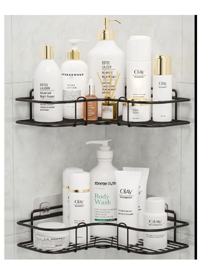 هومستر 2 قطعة أرفف دش زاوية للاستحمام ， منظم تخزين مثبتة على الحائط بدون حفر للحمام والمطبخ والمرحاض فنون حديدية أسود - Image 1