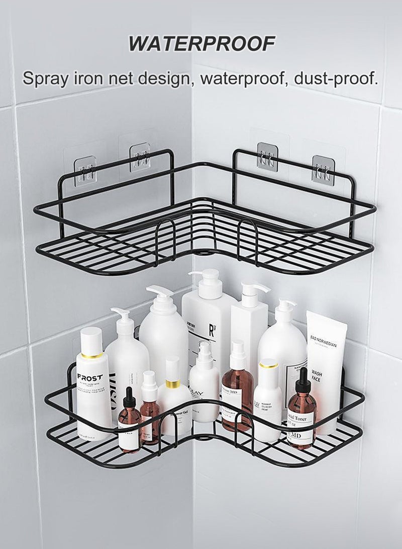 هومستر 2 قطعة أرفف دش زاوية للاستحمام ， منظم تخزين مثبتة على الحائط بدون حفر للحمام والمطبخ والمرحاض فنون حديدية أسود - Image 4
