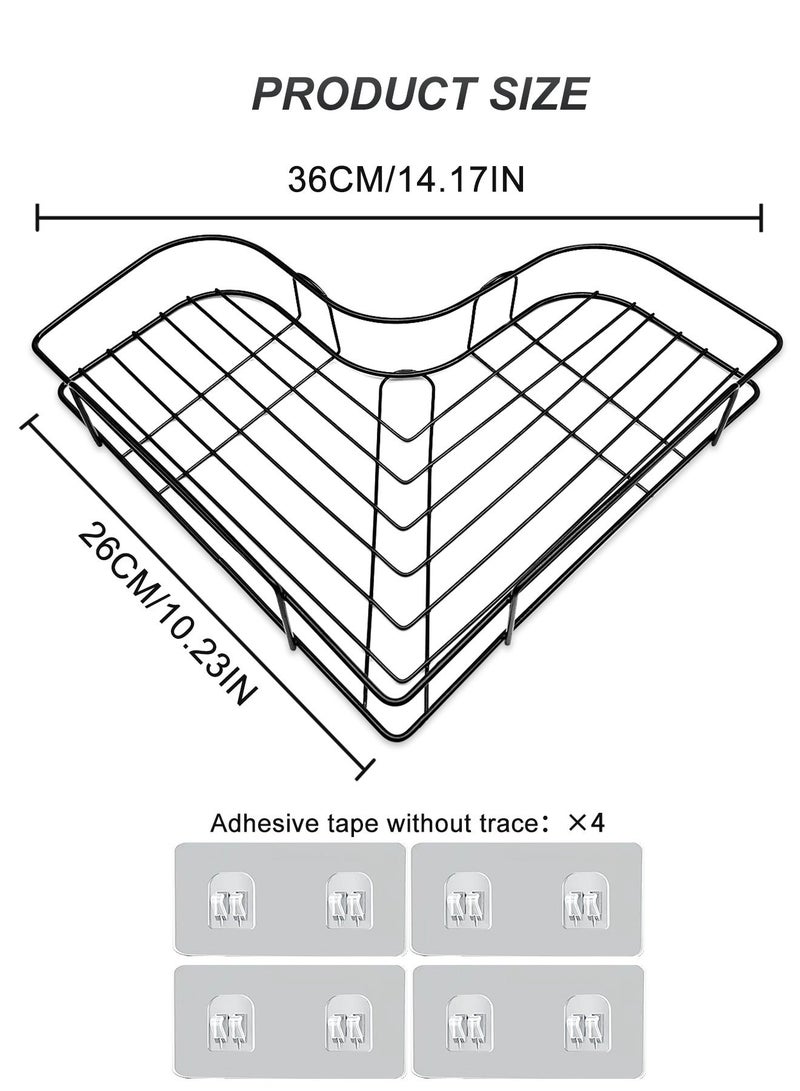 هومستر 2 قطعة أرفف دش زاوية للاستحمام ， منظم تخزين مثبتة على الحائط بدون حفر للحمام والمطبخ والمرحاض فنون حديدية أسود - Image 2