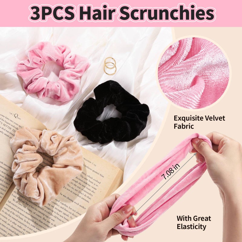 LEOBRO Spa Headband for Skin Care and Makeup, Headbands for Washing Face for Teen Girls Women, with Hair Scrunchies, Basket Valentines Gifts for Girls Women (Pink & Creamy White & Black) - Image 4