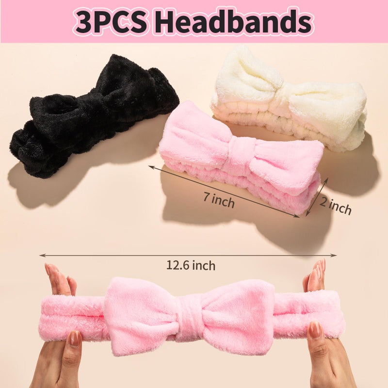 LEOBRO Spa Headband for Skin Care and Makeup, Headbands for Washing Face for Teen Girls Women, with Hair Scrunchies, Basket Valentines Gifts for Girls Women (Pink & Creamy White & Black) - Image 3