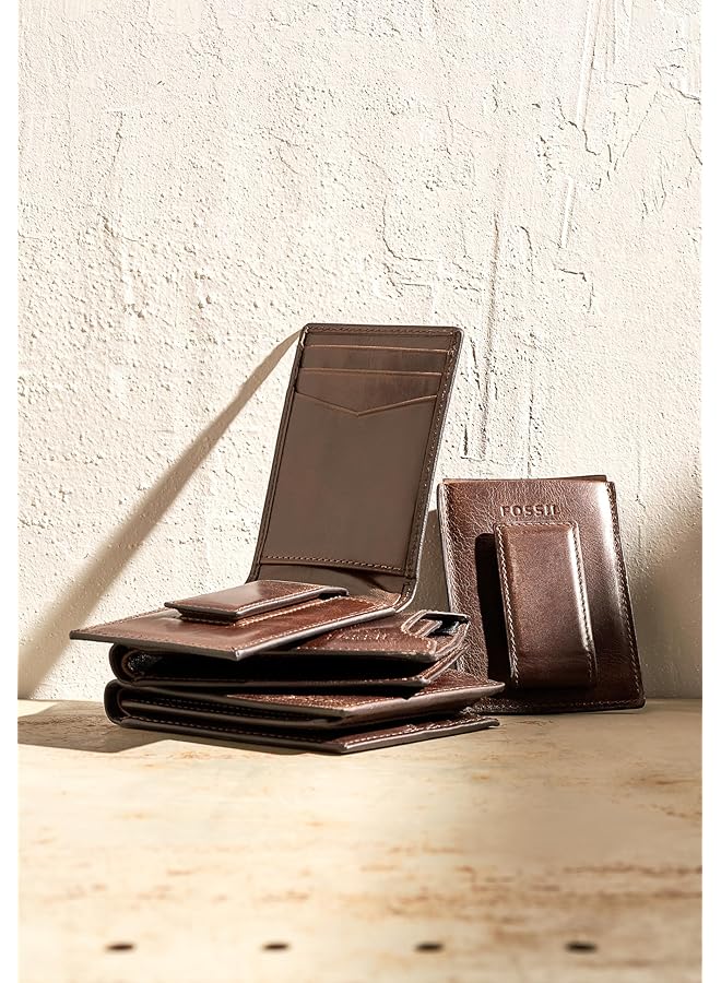 FOSSIL Men'S Leather Minimalist Magnetic Card Case With Money Clip Front Pocket Wallet - Image 3