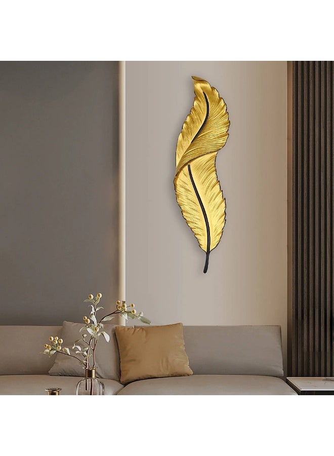 Hummer Wall plaque in the shape of modern feathers, golden gypsum, yellow lighting color - Image 1