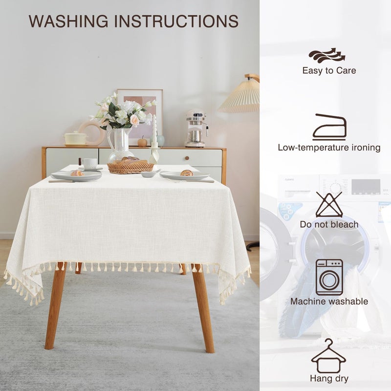 Jia le JIALE Textured Tablecloths, Heavy Duty Cotton Linen Farmhouse Table Cloth Rectangle Table, Waterproof Wrinkle-Free Rectangle Tablecloth for Kitchen, Dining, Parties, 55"x75", Ivory - Image 5