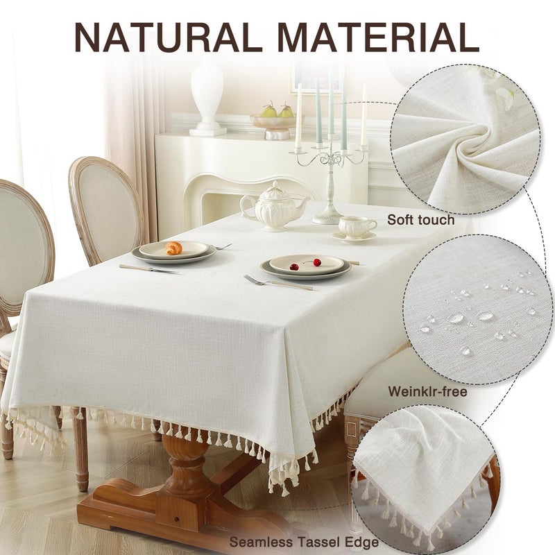 Jia le JIALE Textured Tablecloths, Heavy Duty Cotton Linen Farmhouse Table Cloth Rectangle Table, Waterproof Wrinkle-Free Rectangle Tablecloth for Kitchen, Dining, Parties, 55"x75", Ivory - Image 3