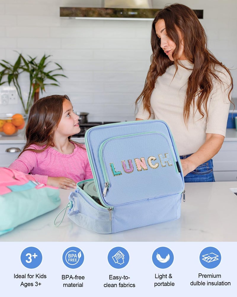 Amersun Kids Insulated Lunch Box- Water-Resistant, Reusable Cute Lunch Tote Bag with Water Bottle Holder & Multi-Pocket-Ideal for Ages 3+ Girls, Boy, School,Travel(Baby Blue) - Image 2