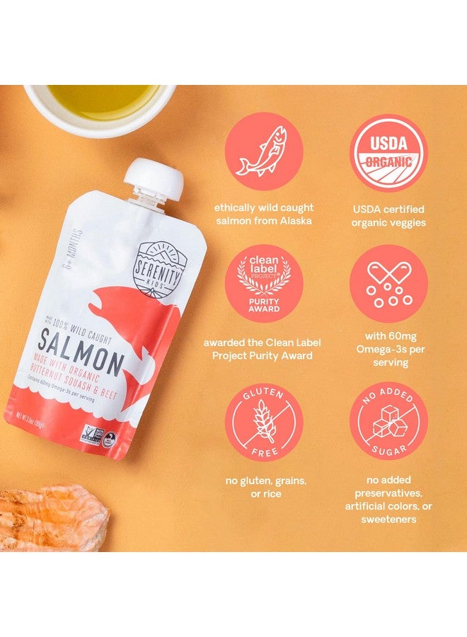 Serenity Kids 6+ Months Baby Food Pouches Puree Made With Ethically Sourced Meats & Organic Veggies | 3.5 Ounce BPA-Free Pouch | Wild Caught Salmon, Butternut Squash, Beet | 1 Count - Image 1