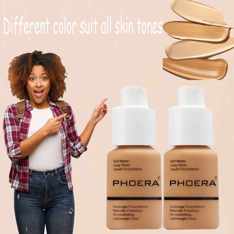 Omaky PHOERA Foundation Full Coverage Concealer Matte Oil Control Long Lasting Moisturizing Base Liquid Cover Cream Colour Changing Foundation for Women & Girls - Image 4