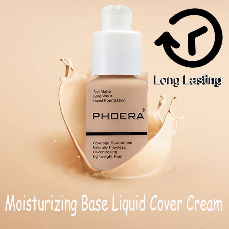 Omaky PHOERA Foundation Full Coverage Concealer Matte Oil Control Long Lasting Moisturizing Base Liquid Cover Cream Colour Changing Foundation for Women & Girls - Image 1