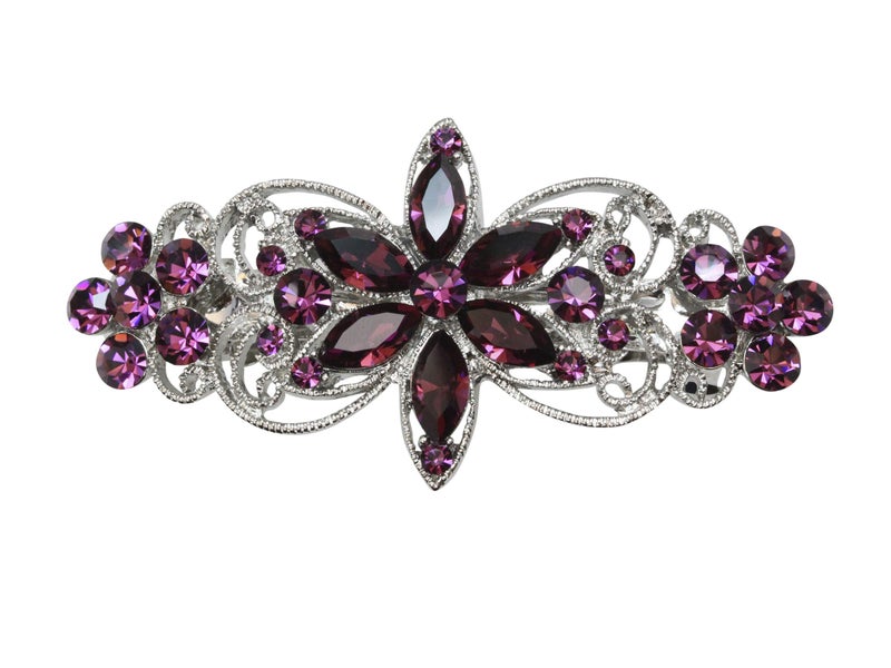 Faship Gorgeous Purple Rhinestone Crystal Flora Hair Barrette Clip - Image 1