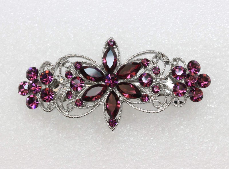 Faship Gorgeous Purple Rhinestone Crystal Flora Hair Barrette Clip - Image 2