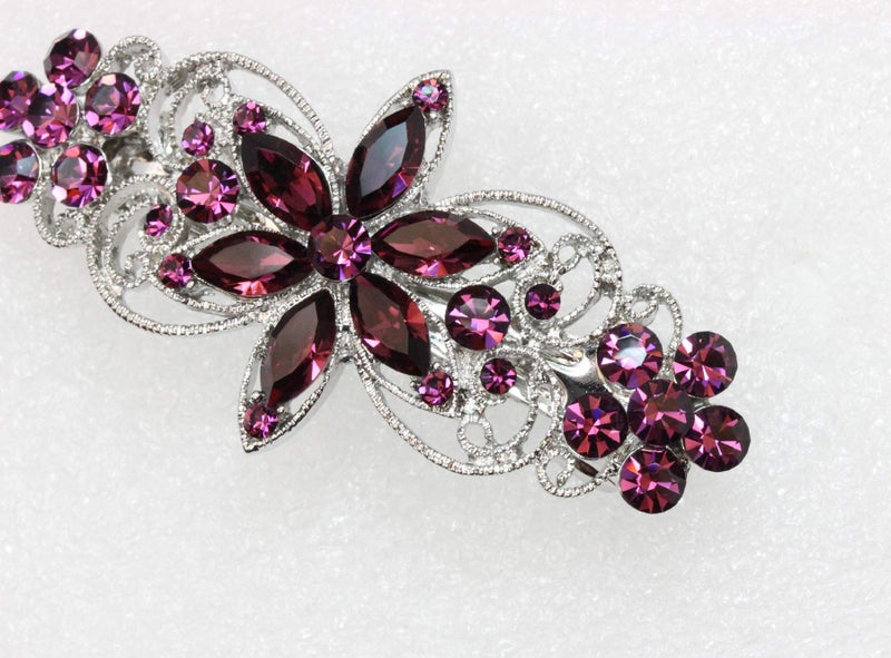 Faship Gorgeous Purple Rhinestone Crystal Flora Hair Barrette Clip - Image 3