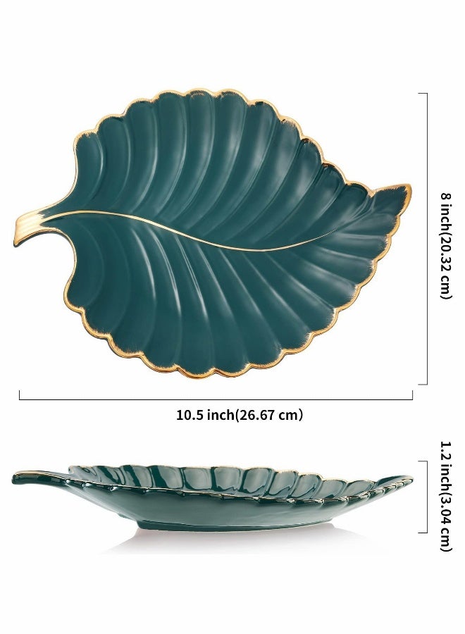 Ceramic Leaf Dish, Jewelry Trays Trinket Dish Ring Dish Aesthetic Ceramic Candy Plate Snack Plate Leaf Shaped Dish Room Decor (Green)  - Image 5