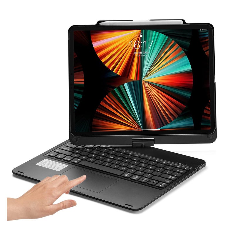 HENGHUI 360° Rotatable Keyboard for iPad Pro 13 inch (M4)/ iPad Air 13 inch (M2)/ iPad Pro 12.9" 6th/5th/4th/3rd Generation Backlight Keyboard with Trackpad, Integrated Foldable Keyboard Cover (Black) - Image 1