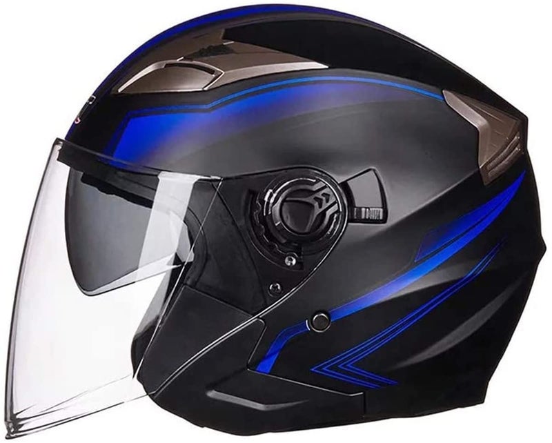 SanQing Motorcycle Scooter Helmet,Adult Open-face Motorbike Helmet Double Visor Fashion Personality for Men and Women DOT Approved (Medium, Blue) - Image 1