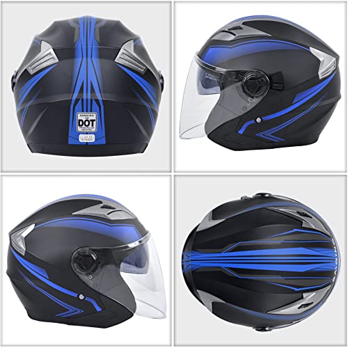 SanQing Motorcycle Scooter Helmet,Adult Open-face Motorbike Helmet Double Visor Fashion Personality for Men and Women DOT Approved (Medium, Blue) - Image 3