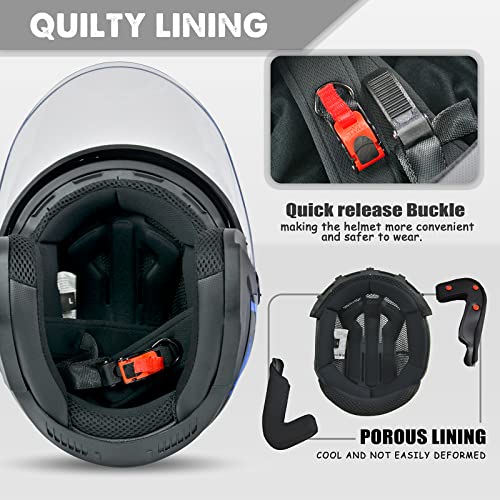 SanQing Motorcycle Scooter Helmet,Adult Open-face Motorbike Helmet Double Visor Fashion Personality for Men and Women DOT Approved (Medium, Blue) - Image 5