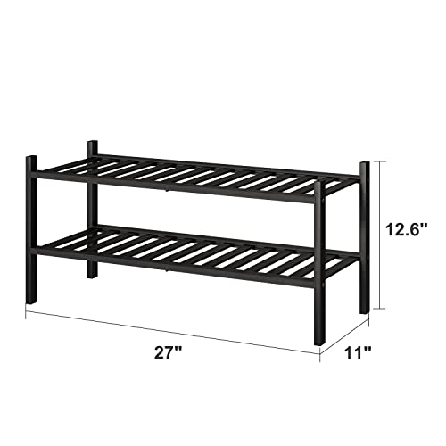 viewcare 2-Tier Black Bamboo Shoe Rack for Entryway, Stackable | Foldable | Natural, Shoe Shelf Storage Organizer for Hallway Closet, Free Standing Shoe Racks for Indoor Outdoor - Image 5