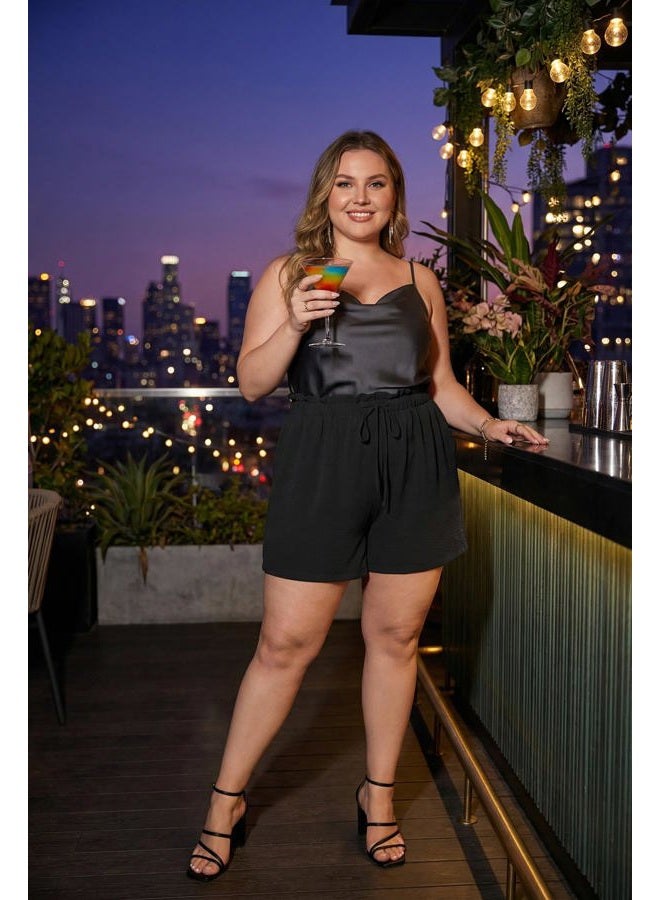 OLRIK Plus Size Shorts for Women 2026 Summer Casual Ruffle Belted Waist Lightweight Adjustable Drawstring Loose with Pockets, Black, 2X - Image 3