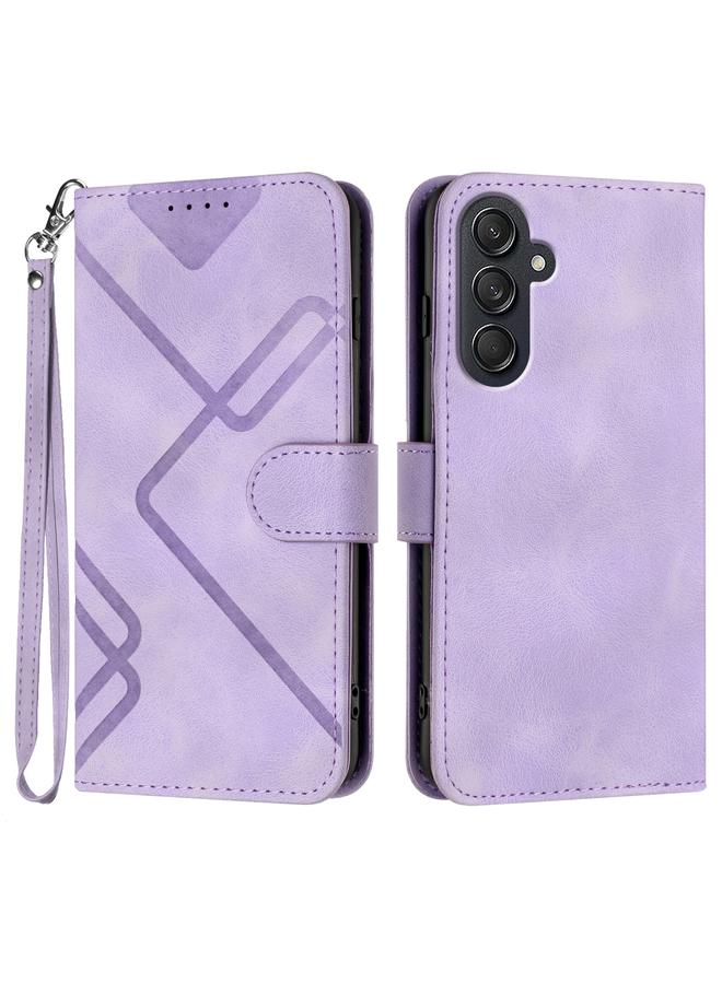 S-TOP Case For Samsung Galaxy M55 5G Line Pattern Skin Feel Leather Phone Case - Image 1