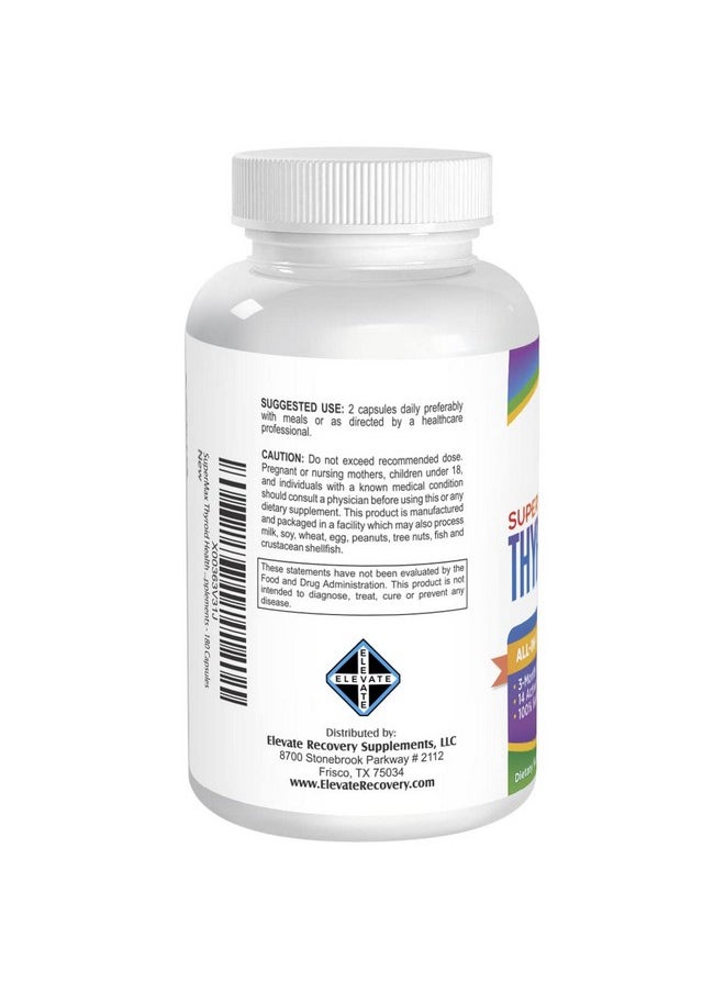 Elevate Recovery Supplements - 3Month Thyroid Support Supplement (Allin1 Formula) With 14 Active Ingredients Including Iodine Thyroid Supplements Thyroid Complex Thyroid Support For Women & Men 180 Capsules - Image 1
