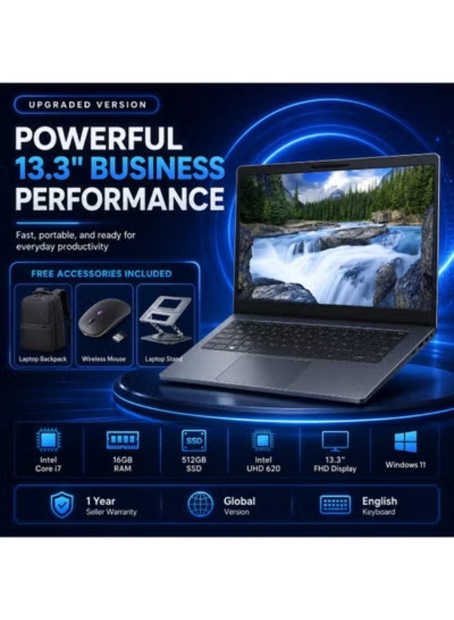لابتوب 13.3 بوصة Full HD بمعالج Core i7 وذاكرة 16 جيجابايت وتخزين SSD سريع مع حامل وماوس وشنطة للعمل والدراسة والاستخدام اليومي - Image 1