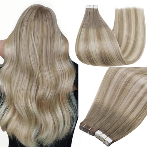 Full Shine Balayage Tape in Hair Extensions Color 19/8/60 Seamless Skin Weft Tape in Human Hair Extensions 22 Inch Double Sided Hair Extension Tape ins 50G Straight Glue in Extensions 20Pcs Women - Image 1