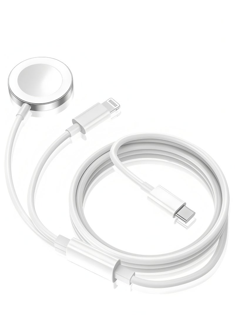 Flyview Type C 2-in-1 Fast Charging for iPhone&Watch(1m)White，Premium Charger Cable，Smart Watch Magnetic Cable For Watch Series 9 8 7 6 5 4 3 2 1 SE1 SE2 & iPhone 14/13/12/11  - Image 1