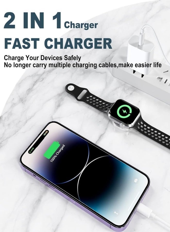 Flyview Type C 2-in-1 Fast Charging for iPhone&Watch(1m)White，Premium Charger Cable，Smart Watch Magnetic Cable For Watch Series 9 8 7 6 5 4 3 2 1 SE1 SE2 & iPhone 14/13/12/11  - Image 2