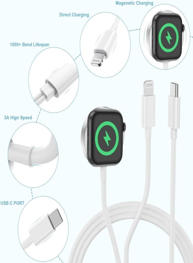 Flyview Type C 2-in-1 Fast Charging for iPhone&Watch(1m)White，Premium Charger Cable，Smart Watch Magnetic Cable For Watch Series 9 8 7 6 5 4 3 2 1 SE1 SE2 & iPhone 14/13/12/11  - Image 3