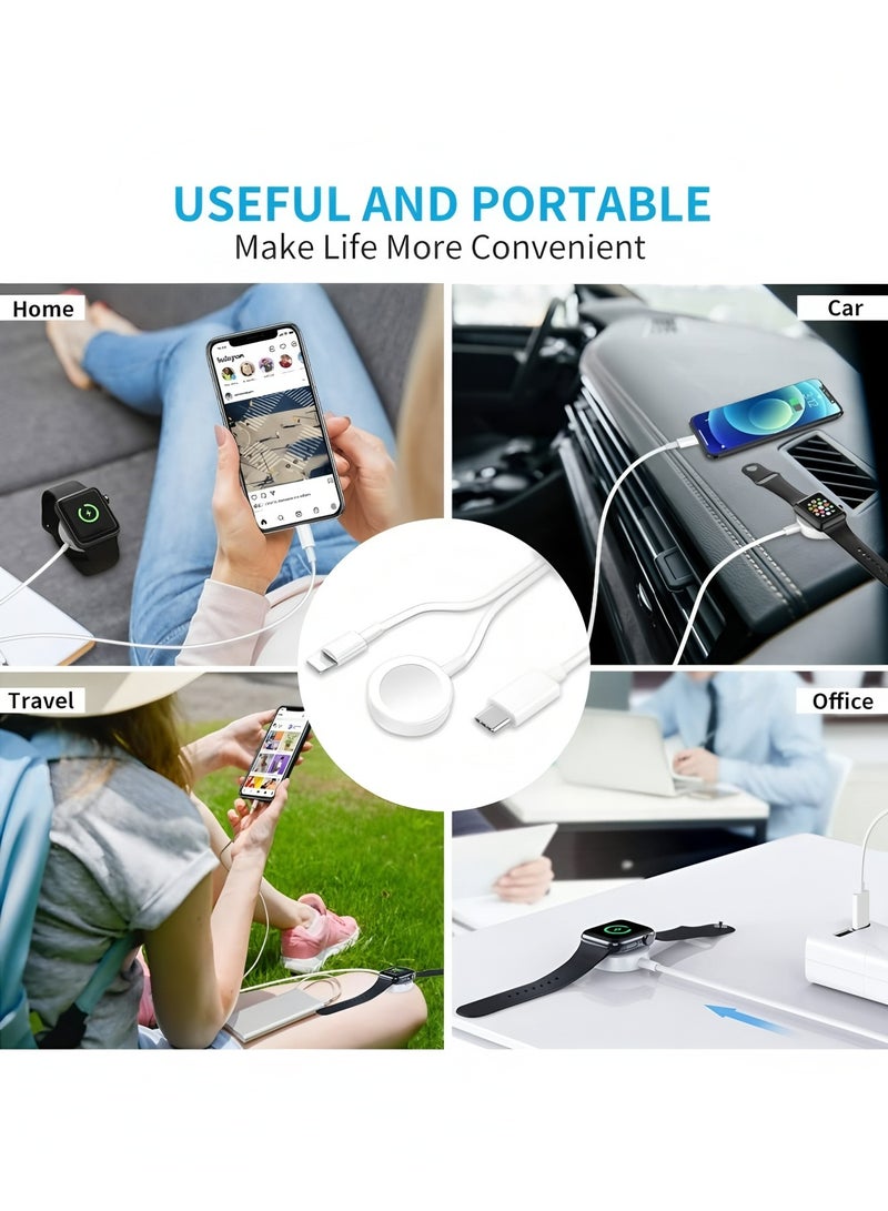 فليفيو كابل شحن سريع 2 في 1 من النوع C لأجهزة iPhone وWatch (1 متر) أبيض، كابل شاحن ممتاز، كابل مغناطيسي للساعات الذكية لسلسلة الساعات 9 و8 و7 و6 و5 و4 و3 و2 و1 SE1 وSE2 وiPhone 14/13/12/11 - Image 5