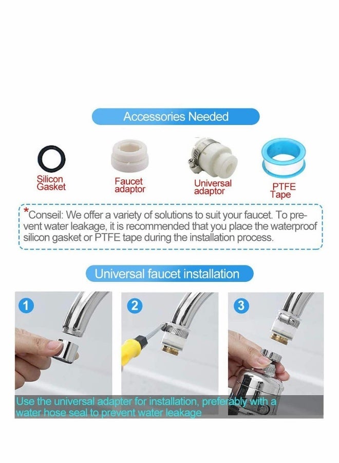 Kitchen Tap Head Water Saving 3 Gear Adjustable 360° Swivel Faucet Tap Aerator Splash Proof Faucet Nozzle Filter for Bathroom Kitchen Sink Spray Tap Attachment - Image 2