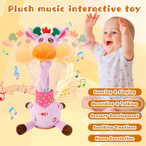 JISON21 Dancing Talking Giraffe Plush Toy Funny Singing Recording Repeating Musical Giraffe Unique Valentines Day Gift for Girlfriend Boyfriend Interactive Fun for Baby Toddlers KidsPurple - Image 5