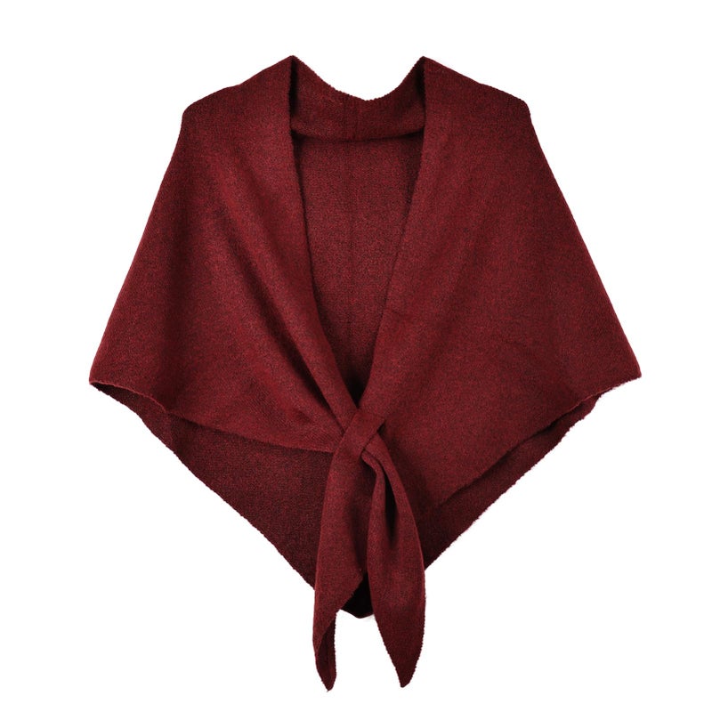 FeelfunFeather Shawl Wraps for Women Winter Knitted Triangle Cashmere Shawl Scarf Pashmina Cardigan Cape-Burgundy - Image 1